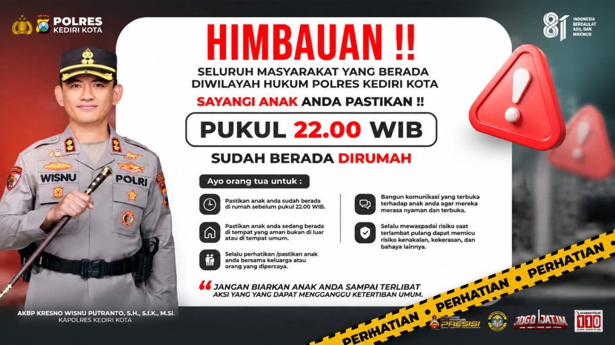 Polres Kediri Kota Imbau Orang Tua Pastikan Anak Sudah Berada di Rumah Sebelum Pukul 22.00 WIB