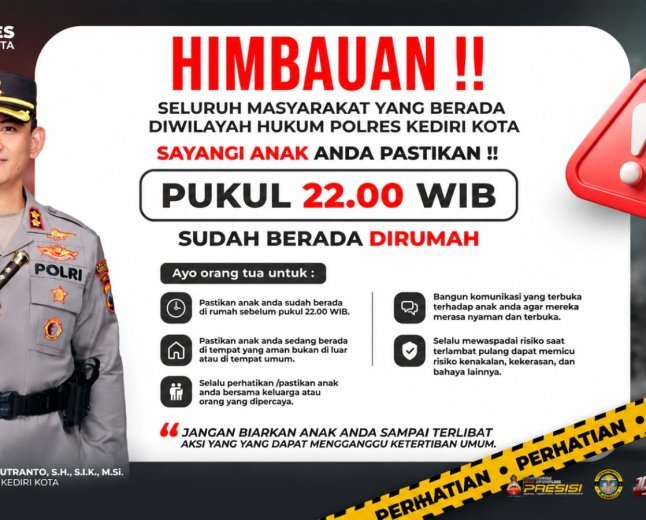 Polres Kediri Kota Imbau Orang Tua Pastikan Anak Sudah Berada di Rumah Sebelum Pukul 22.00 WIB
