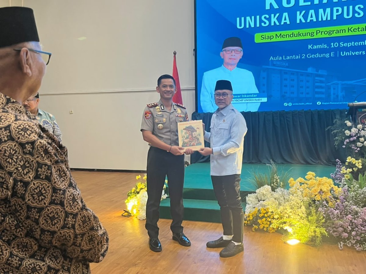 Kapolres Kediri Kota Bersama Forkopimda Hadiri Kuliah Tamu Menko Pangan di UNISKA